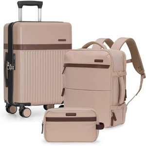 U.S. Traveler Vista Way 3-Piece Travel Set, 21-Inch Carry-on Hardside with TSA Lock, 18-Inch Travel Backpack with Laptop Sleeve, Toiletry Bag, Green(Beige)
