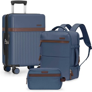 U.S. Traveler Vista Way 3-Piece Travel Set, 21-Inch Carry-on Hardside with TSA Lock, 18-Inch Travel Backpack with Laptop Sleeve, Toiletry Bag, Green(Navy)